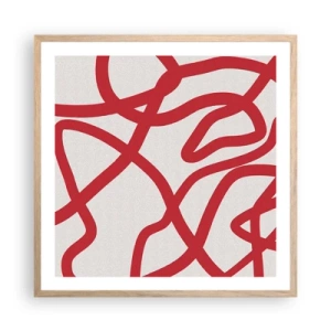Plakat w ramie jasny dąb - Czerwono na białym - 60x60 cm