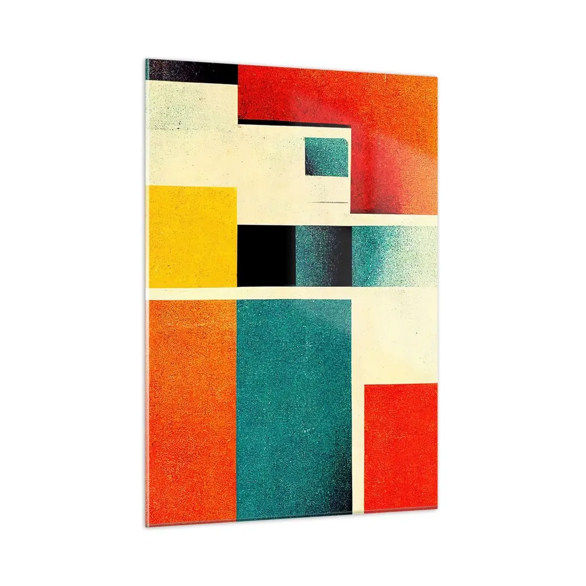 Obraz na szkle - Kolorowe geometryczne prostokąty w stylu retro - 50x70cm - Abstrakcja geometryczna – dobra energia - Nowoczesna dekoracja ścienna do salonu, kuchni i sypialni ARTTOR