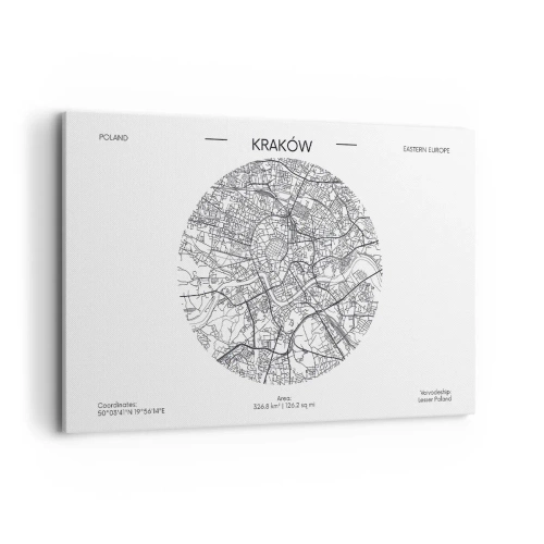 Obraz na płótnie - Mapa Krakowa w minimalistycznym stylu - 120x80cm - Anatomia Krakowa - Nowoczesna dekoracja ścienna do salonu, kuchni i sypialni ARTTOR