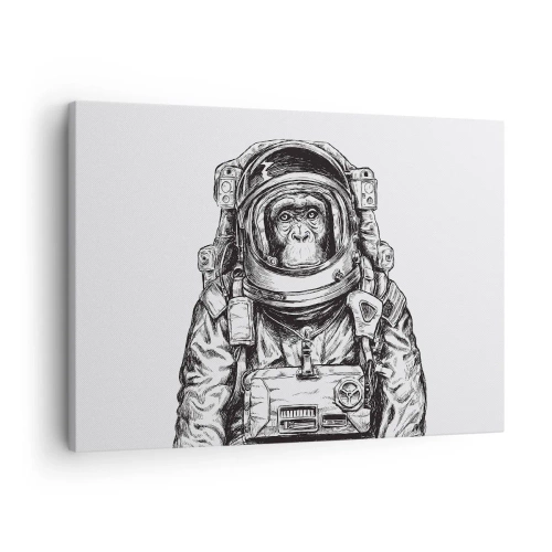 Obraz na płótnie - Grafika astronauty w skafandrze z głową małpy - 70x50cm - Alternatywna ewolucja - Nowoczesna dekoracja ścienna do salonu i sypialni ARTTOR
