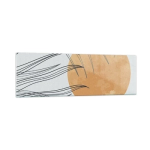 Obraz na szkle - Abstrakcyjne źdźbła traw na tle dużego pomarańczowego słońca - 160x50cm - Zawsze ku słońcu - Nowoczesna dekoracja ścienna do salonu i sypialni ARTTOR