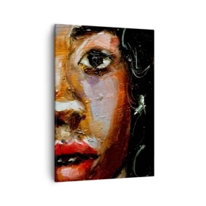 Obraz na płótnie - Abstrakcyjny portret kobiety w stylu ekspresjonistycznym - 50x70cm - Czerń i blask - Nowoczesna dekoracja ścienna do salonu, kuchni i sypialni ARTTOR