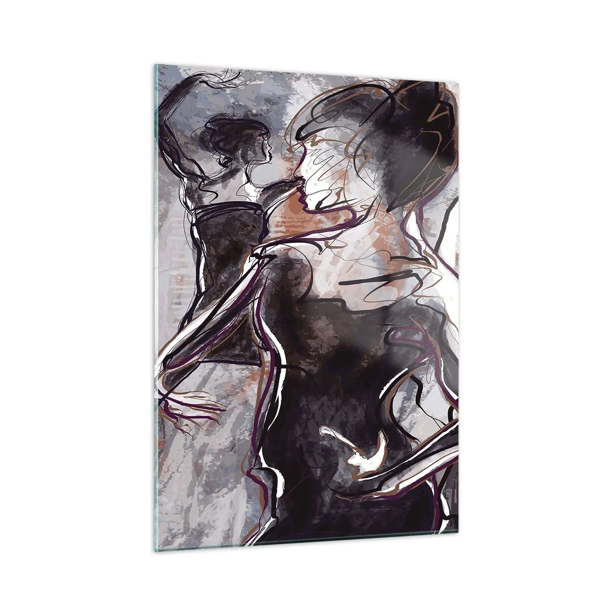 Obraz na szkle - Tancerki i saksofonista w artystycznym stylu szkicu - 50x70cm - Rozpłynąć się w muzyce - Nowoczesna dekoracja ścienna do salonu, kuchni i sypialni ARTTOR