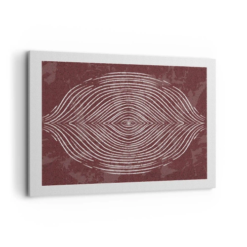 Obraz na płótnie - Symetryczne fale w białych liniach na brązowym tle - 100x70cm - Przestrzeń mówi - Nowoczesna dekoracja ścienna do salonu, kuchni i sypialni ARTTOR