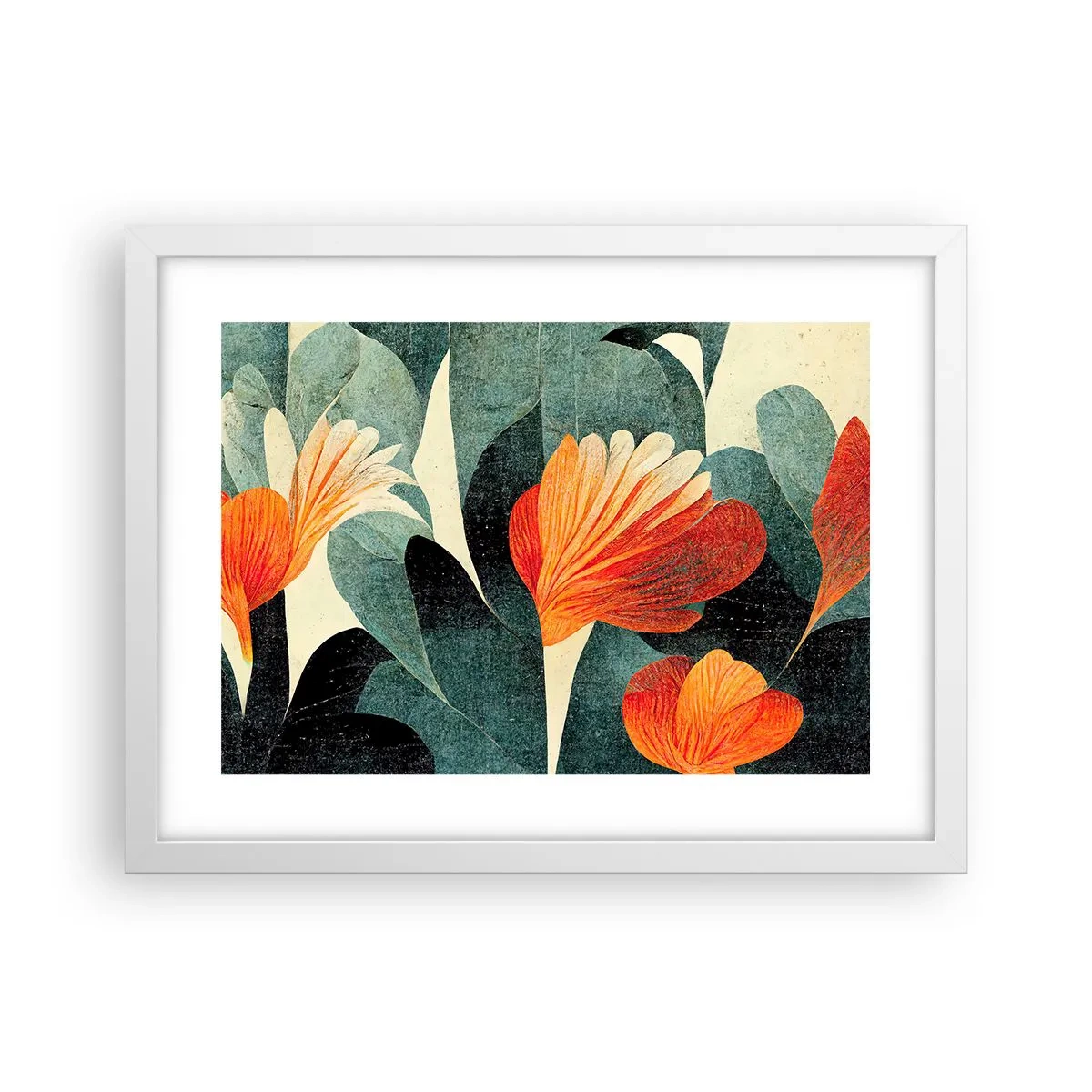 Plakat w białej ramie - Żar tropików i chłód zieleni - 40x30 cm