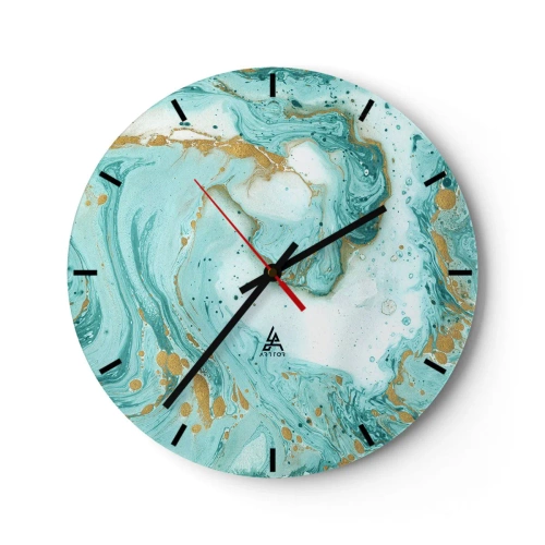 Zegar ścienny - Abstrakcyjny wzór w odcieniach turkusu - 30x30cm - Pod wielką falą z epoki Edo - Nowoczesna dekoracja ścienna do salonu, kuchni i sypialni ARTTOR