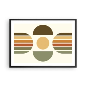 Plakat w czarnej ramie - Geometryczna kompozycja z półokręgami i paskami w odcieniach ziemi - 70x50cm - W kolorach ziemi - Nowoczesna dekoracja ścienna do salonu i sypialni ARTTOR