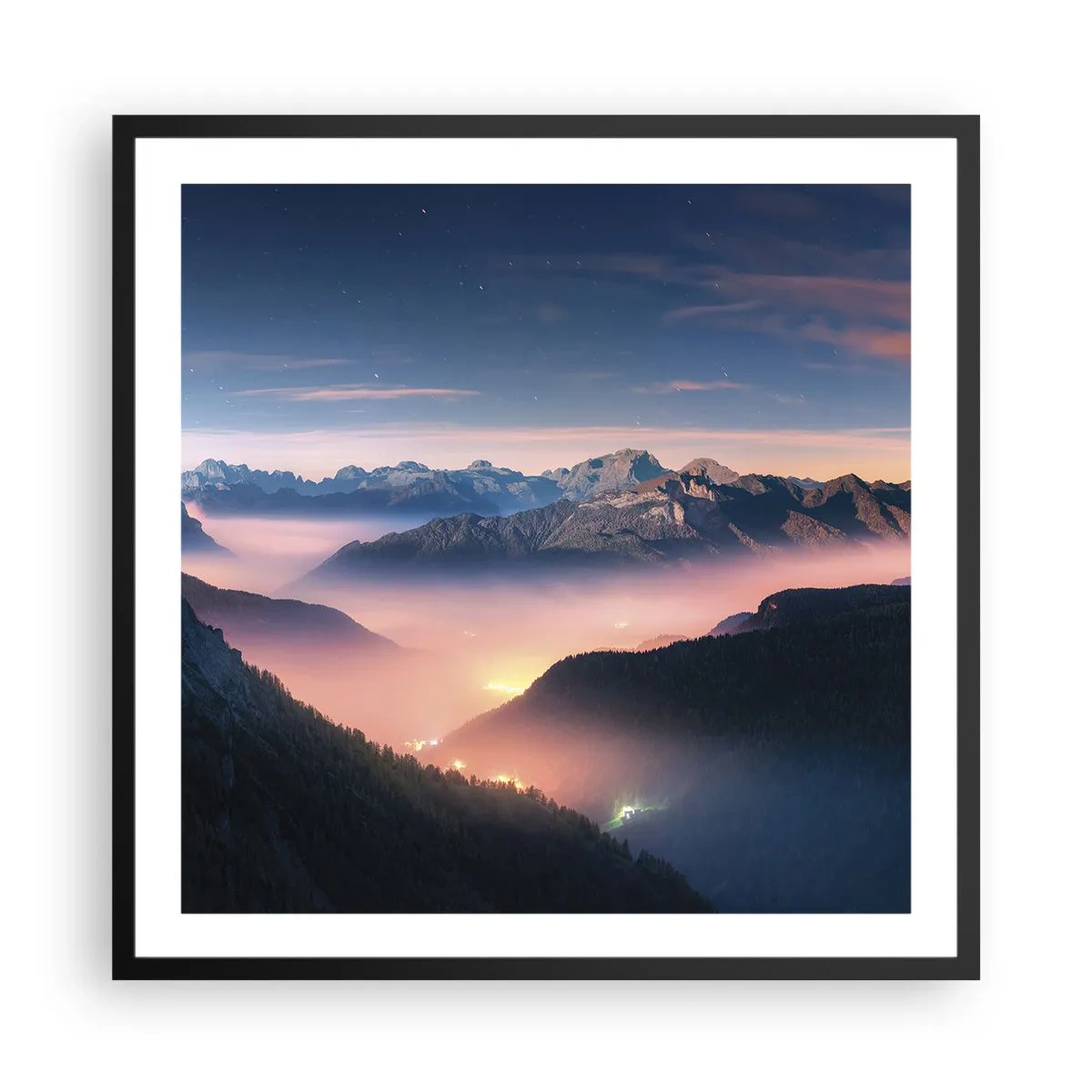 Plakat w czarnej ramie - Światło w dolinach - 60x60 cm