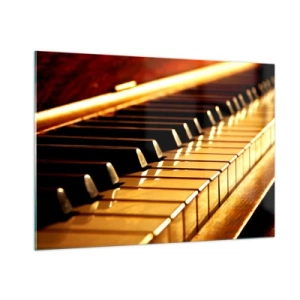 Obraz na szkle - Zbliżenie na klawisze fortepianu w ciepłym świetle - 100x70cm - Nieograniczone możliwości - Nowoczesna dekoracja ścienna do salonu, kuchni i sypialni ARTTOR