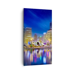Obraz na płótnie - Tęczowa noc metropolii - 55x100 cm