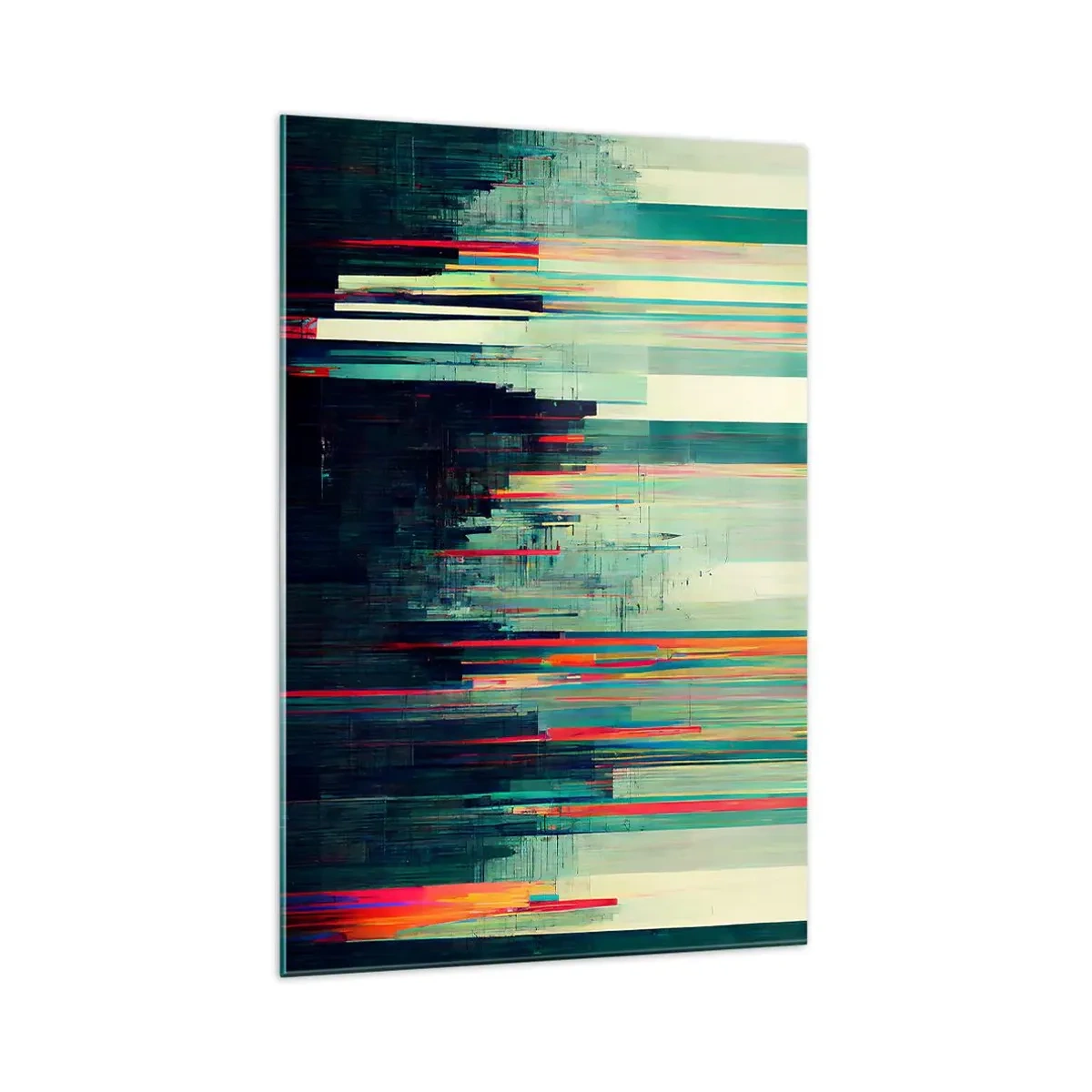 Obraz na szkle - Abstrakcja z pionowymi liniami i miejską panoramą - 70x100cm - Futurystyczne miasto - Nowoczesna dekoracja ścienna do salonu i sypialni ARTTOR
