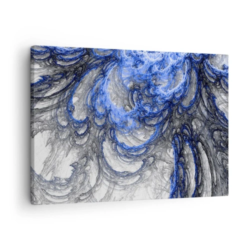 Obraz na płótnie - Abstrakcyjne fale w odcieniach niebieskiego i szarego - 70x50cm - Narodziny fali - Nowoczesna dekoracja ścienna do salonu i sypialni ARTTOR
