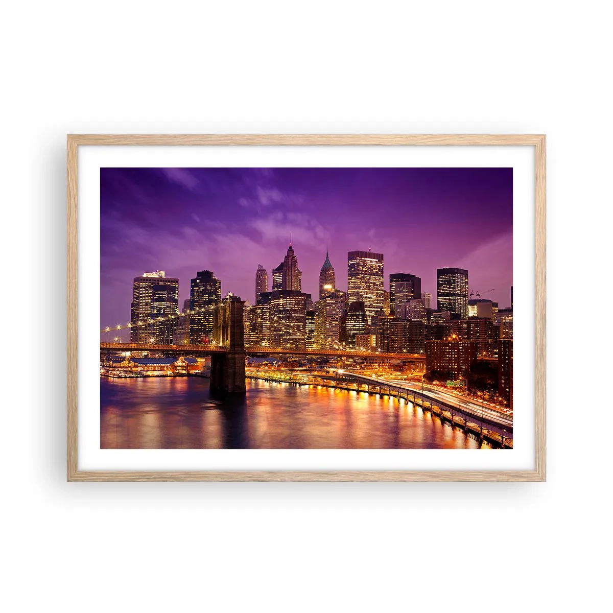 Plakat w ramie jasny dąb - Fioletowo-złoty Manhathann - 70x50 cm