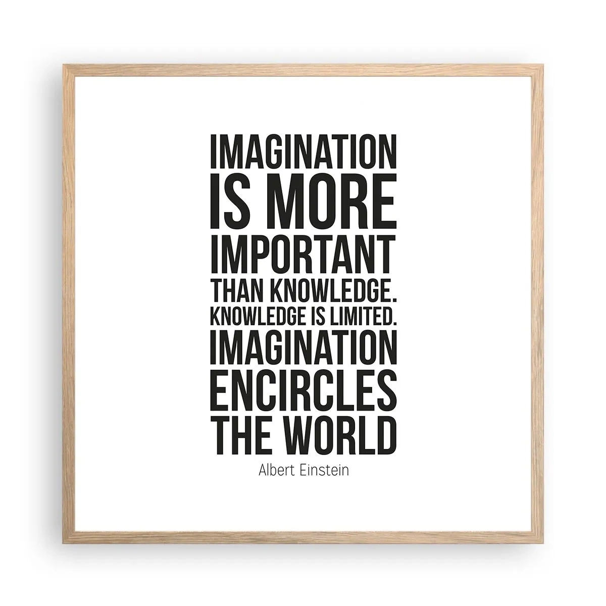 Plakat w ramie jasny dąb - Einstein o mocy wyobraźni - 60x60 cm