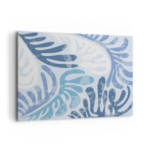 Obraz na płótnie - Abstrakcyjne kształty w odcieniach błękitu na białym tle - 100x70cm - Błękitne paprocie - Nowoczesna dekoracja ścienna do salonu, kuchni i sypialni ARTTOR