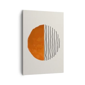 Obraz na płótnie - Abstrakcyjna grafika pomarańczowego koła z czarnymi liniami - 50x70cm - W japońskim klimacie - Nowoczesna dekoracja ścienna do salonu, kuchni i sypialni ARTTOR