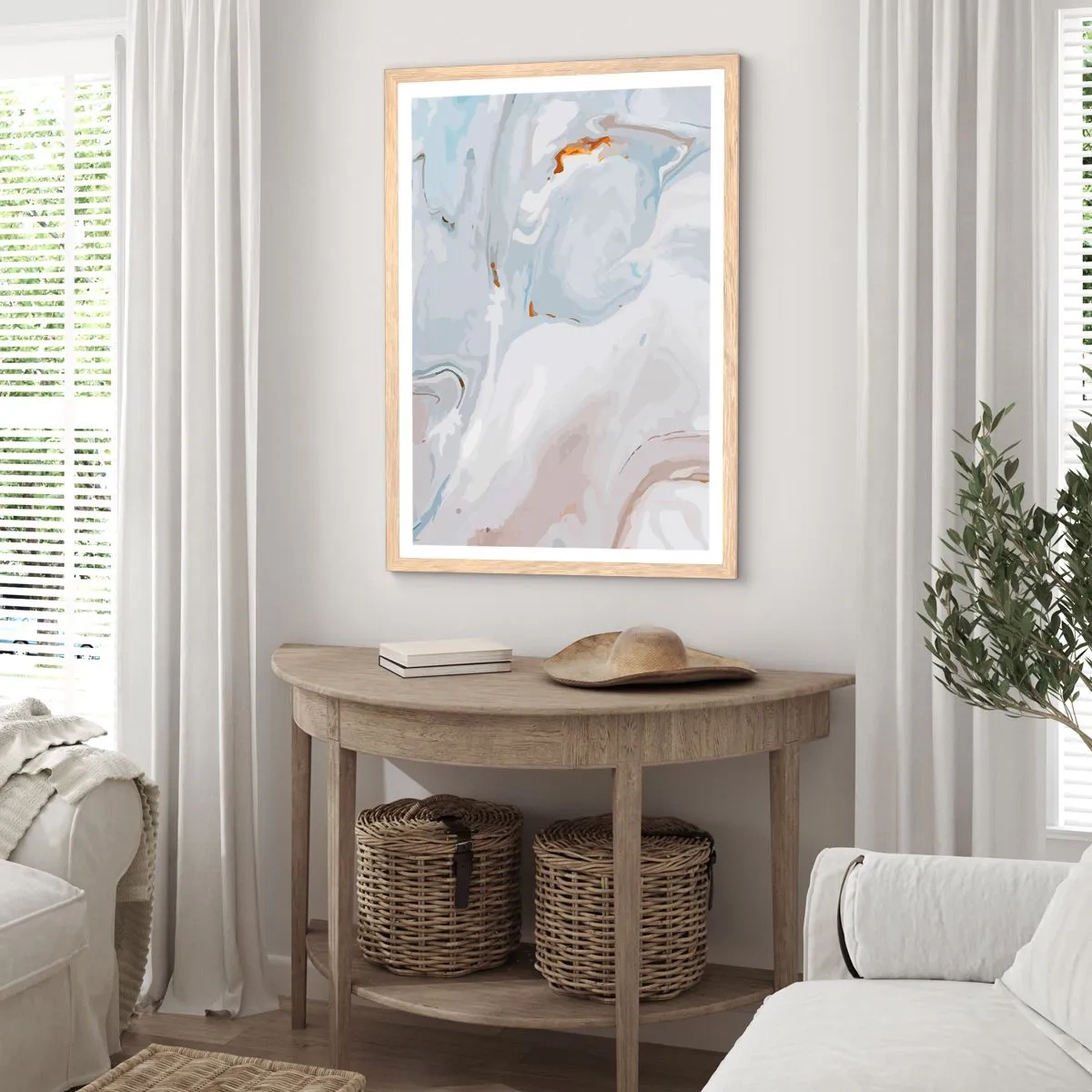 Plakat w ramie jasny dąb - Biel wypiętrzona - 50x70 cm