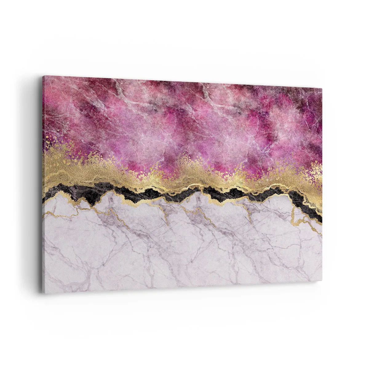 Obraz na płótnie - Abstrakcyjny marmur w odcieniach różu ze złotymi akcentami - 120x80cm - Na granicy - Nowoczesna dekoracja ścienna do salonu, kuchni i sypialni ARTTOR