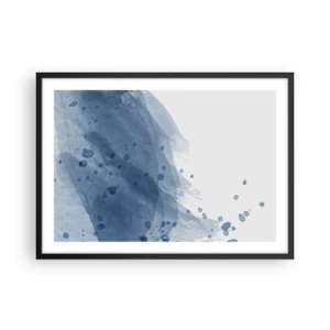 Plakat w czarnej ramie - Abstrakcyjne plamy i smugi w odcieniach niebieskiego - 70x50cm - Niebieski tiul - Nowoczesna dekoracja ścienna do salonu i sypialni ARTTOR
