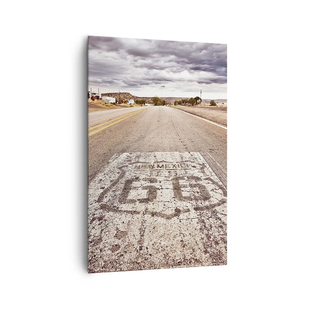 Obraz na płótnie - Droga Route 66 w klimacie pustynnym z malowniczym niebem - 80x120cm - Mother Road - amerykańska legenda - Nowoczesna dekoracja ścienna do salonu i sypialni ARTTOR