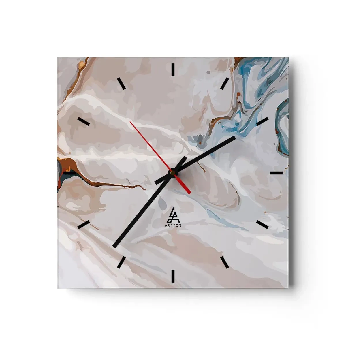 Zegar ścienny - Abstrakcyjny wzór w odcieniach bieli i błękitu - 30x30cm - Błękitne meandry pod bielą - Nowoczesna dekoracja ścienna do salonu i sypialni ARTTOR