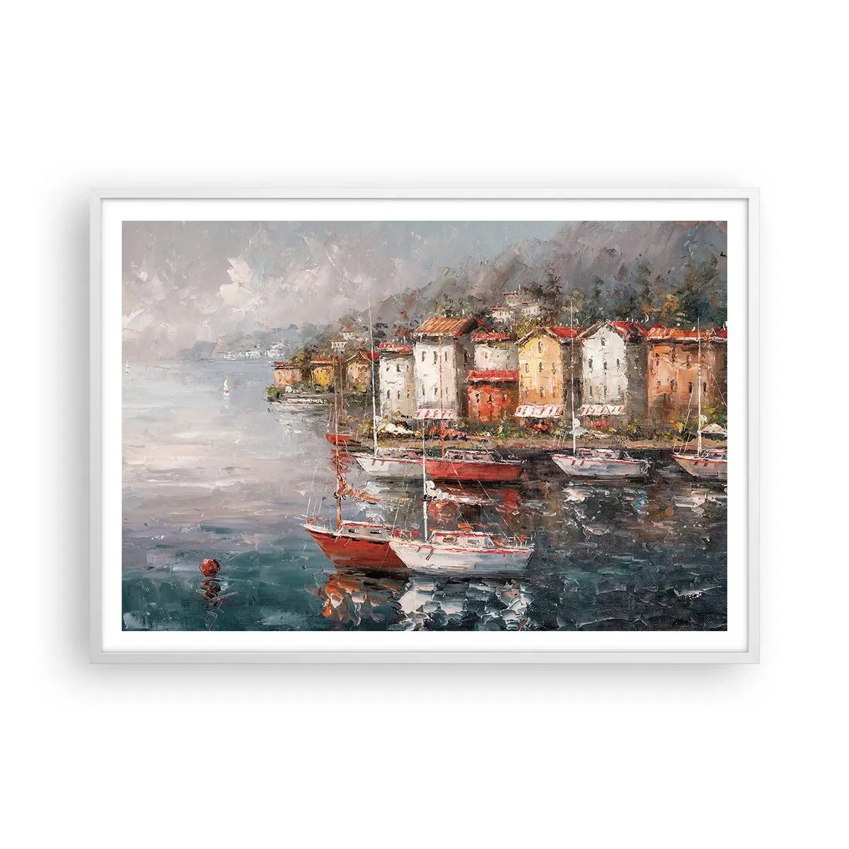 Plakat w białej ramie - Romantyczna przystań - 100x70 cm