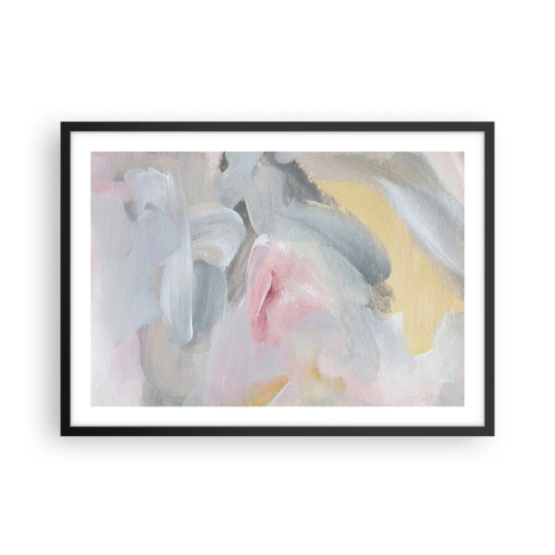 Plakat w czarnej ramie - Abstrakcyjne pastelowe pociągnięcia w odcieniach różu i szarości - 70x50cm - W pastelowym świecie - Nowoczesna dekoracja ścienna do salonu i sypialni ARTTOR