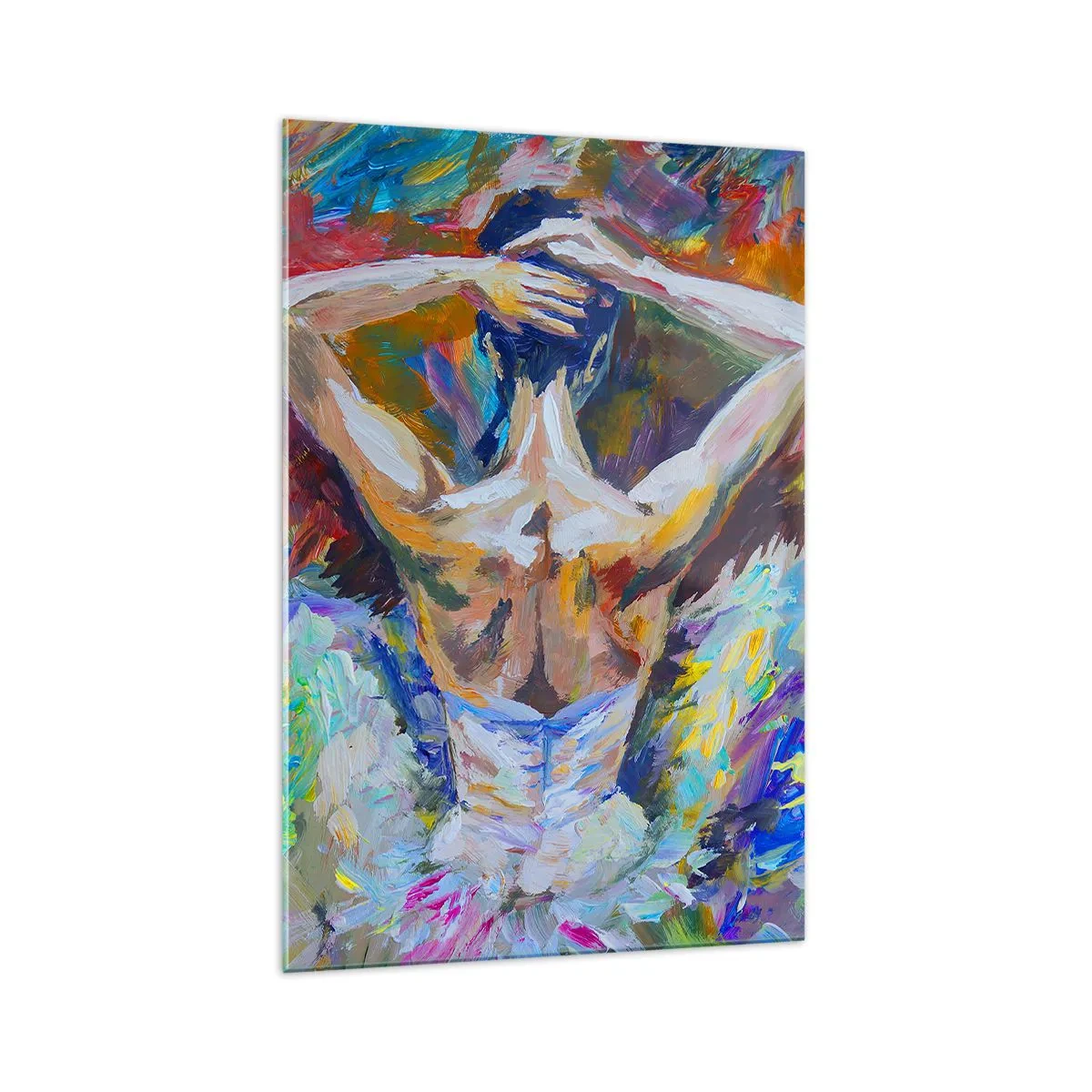 Obraz na szkle - Baletnica w dynamicznych kolorach i malarskiej ekspresji - 70x100cm - To może być wszysko - Nowoczesna dekoracja ścienna do salonu i sypialni ARTTOR