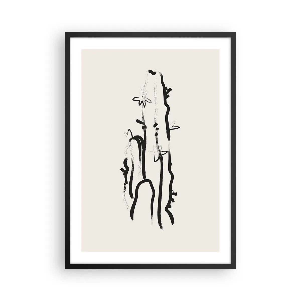 Plakat w czarnej ramie - Minimalistyczny rysunek kaktusa - 50x70cm - Kwitnące zioło - Nowoczesna dekoracja ścienna do salonu i sypialni ARTTOR