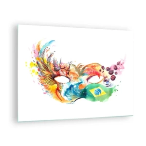 Obraz na szkle - Kolorowa maska inspirowana brazylijskim karnawałem - 70x50cm - Brazylia wita sambą - Nowoczesna dekoracja ścienna do salonu i sypialni ARTTOR