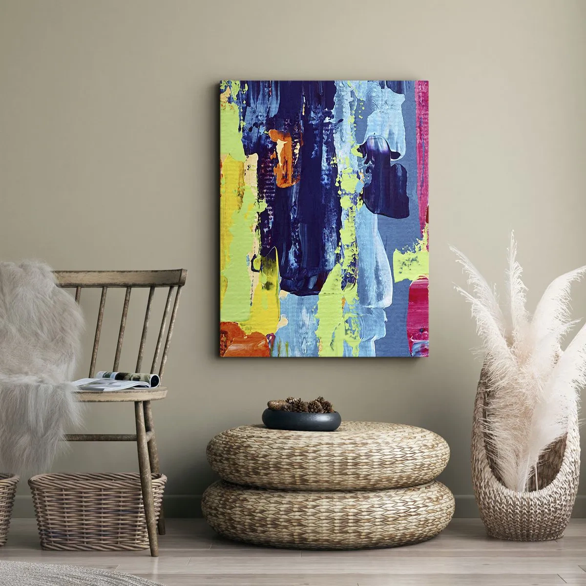 Obraz na płótnie - Abstrakcyjne plamy farb w intensywnych kolorach - 50x70cm - Życie jest piękne! - Nowoczesna dekoracja ścienna do salonu, kuchni i sypialni ARTTOR