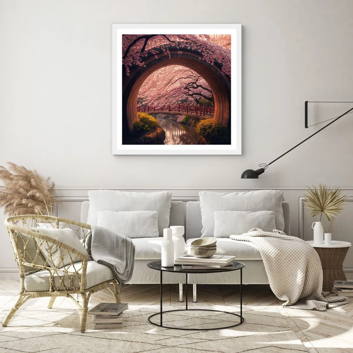 Plakat w białej ramie - Japońska wiosna - 30x30 cm