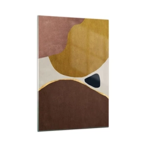 Obraz na szkle - Abstrakcyjna kompozycja z geometrycznymi kształtami w ciepłych barwach - 80x120cm - Abstrakcja – miejsce w przestrzeni - Nowoczesna dekoracja ścienna do salonu i sypialni ARTTOR