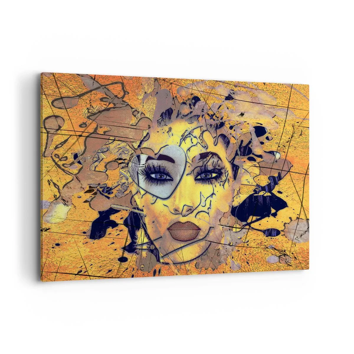 Obraz na płótnie - Abstrakcyjny portret kobiety w złoto-żółtych tonacjach - 120x80cm - Słoneczna piękność - Nowoczesna dekoracja ścienna do salonu, kuchni i sypialni ARTTOR
