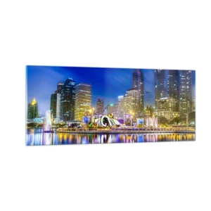 Obraz na szkle - Tęczowa noc metropolii - 100x40 cm