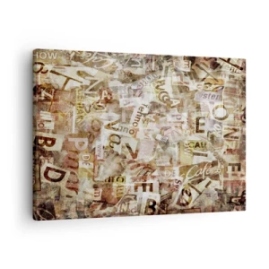 Obraz na płótnie - Abstrakcyjna kompozycja z literami i wycinkami tekstu - 70x50cm - Zjednoliterzam paplomanię - Nowoczesna dekoracja ścienna do salonu i sypialni ARTTOR