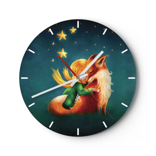 Zegar ścienny - Mały Książę przytulający lisa pod rozgwieżdżonym niebem - 30x30cm - Mały Książę - Nowoczesna dekoracja ścienna do salonu, kuchni i sypialni ARTTOR