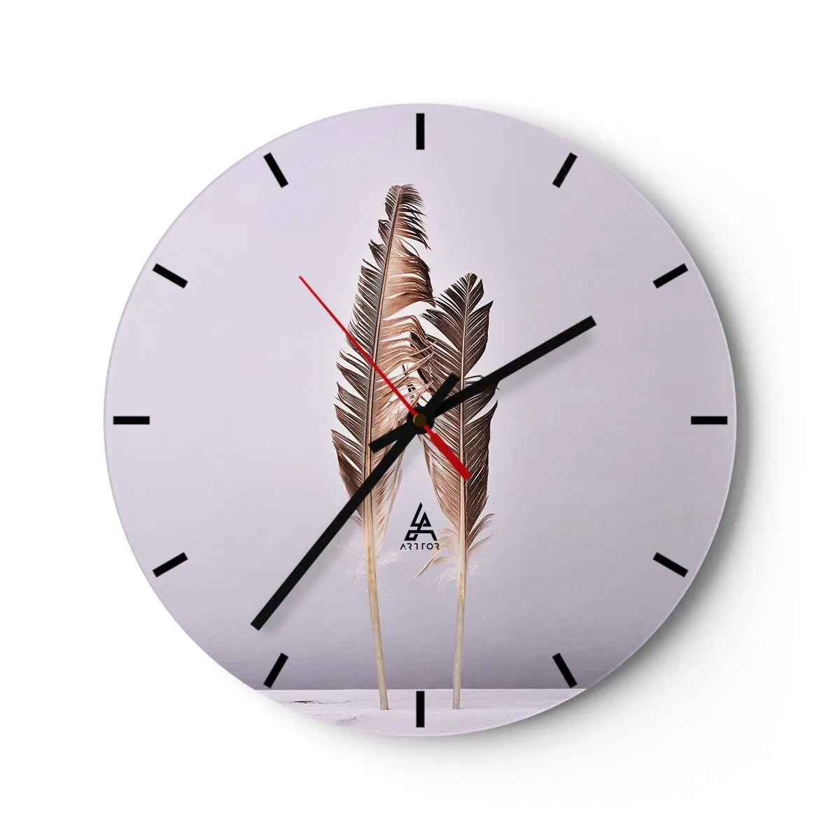 Zegar ścienny - Elegancki motyw złotych piór na jasnym tle - 30x30cm - Przeciw nicości - Nowoczesna dekoracja ścienna do salonu, kuchni i sypialni ARTTOR
