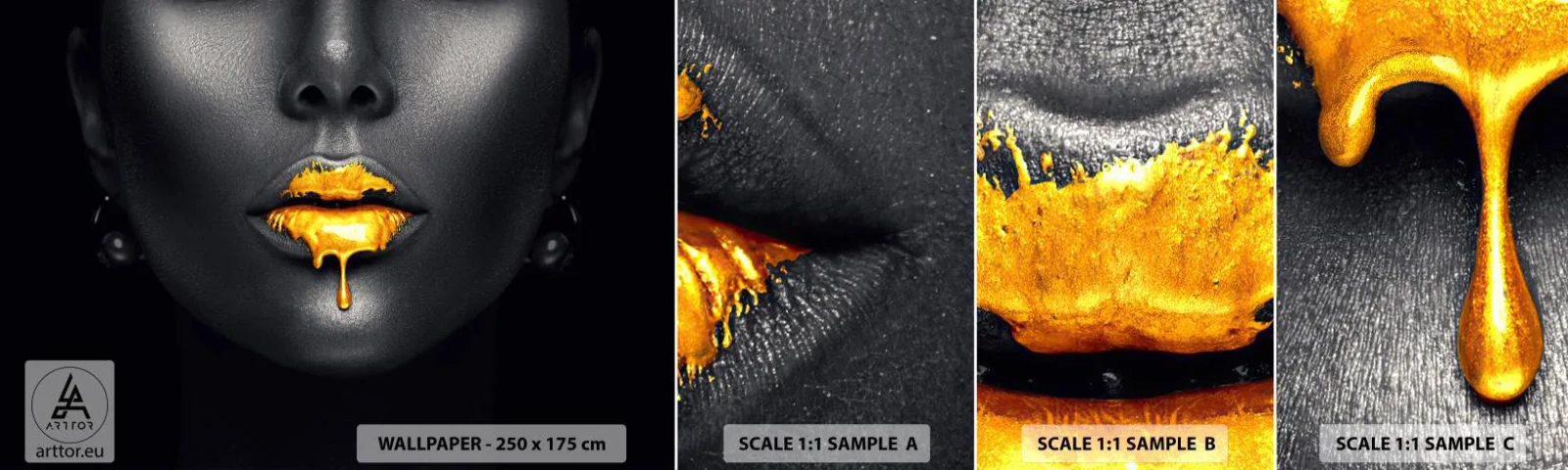 Fototapeta Próbka Samoprzylepna Deluxe Sticker - Złotousta - Abstrakcja, Usta Kobiety, Twarz Kobiety - 100x30 cm