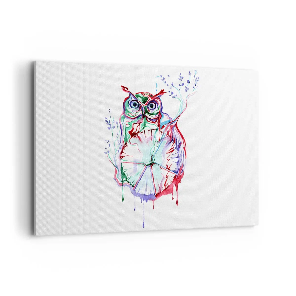 Obraz na płótnie - Kolorowa akwarela sowy w artystycznym stylu - 120x80cm - Mądra z natury - Nowoczesna dekoracja ścienna do salonu, kuchni i sypialni ARTTOR