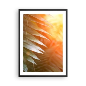 Plakat w czarnej ramie - Liście palmowe w świetle zachodzącego słońca - 50x70cm - Poranek w dżungli - Nowoczesna dekoracja ścienna do salonu i sypialni ARTTOR