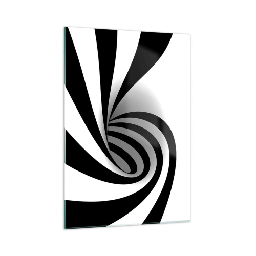 Obraz na szkle - Abstrakcyjna spirala w czerni i bieli o dynamicznym kształcie - 50x70cm - A jednak się kręci - Nowoczesna dekoracja ścienna do salonu, kuchni i sypialni ARTTOR