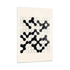 Obraz na szkle - Czarno-biała graficzna mozaika złożona z połączonych kropek - 50x70cm - Chińska gra – wariacja - Nowoczesna dekoracja ścienna do salonu, kuchni i sypialni ARTTOR
