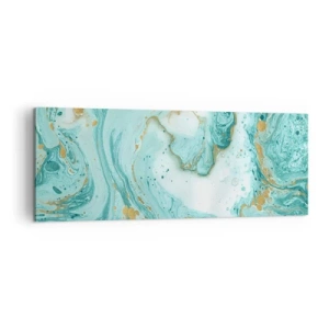 Obraz na płótnie - Turkusowy marmur z akcentami złota w abstrakcyjnej kompozycji - 140x50cm - Pod wielką falą z epoki Edo - Nowoczesna dekoracja ścienna do salonu i sypialni ARTTOR