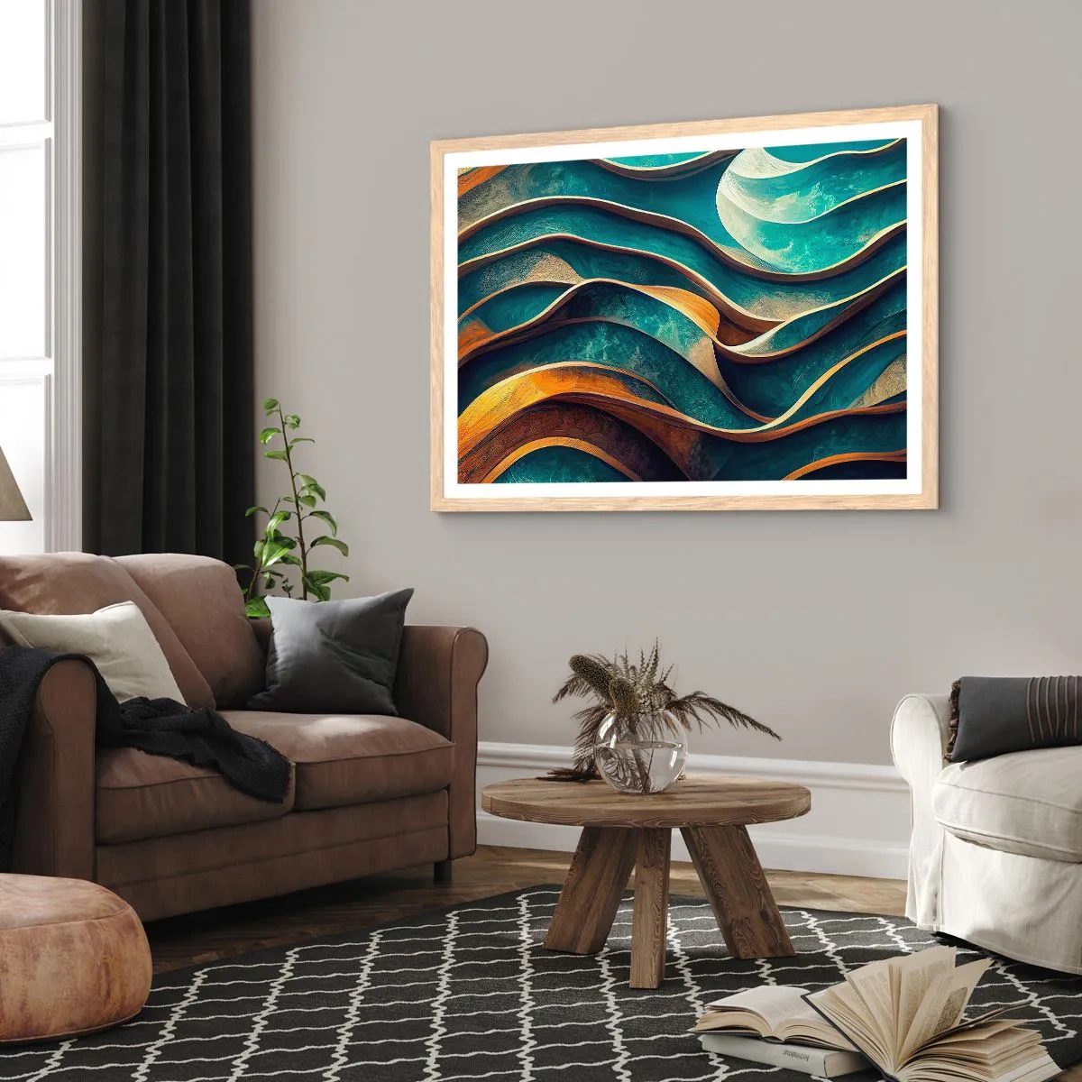 Plakat w ramie jasny dąb - Meandry błękitu - 40x30 cm