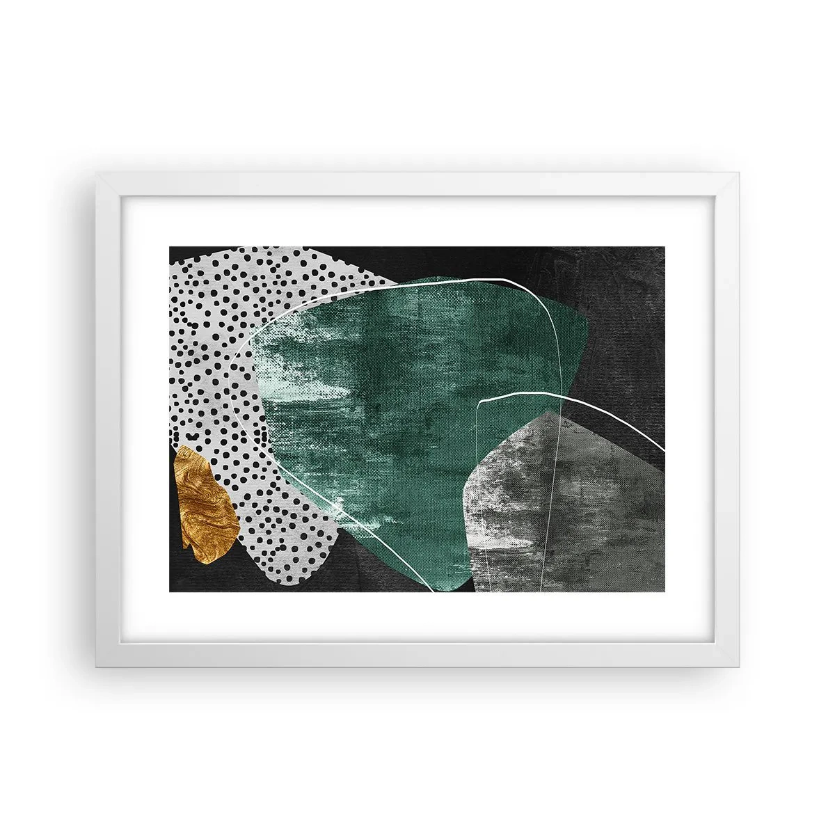 Plakat w białej ramie - Barwna abstrakcja z płatkiem złota - 40x30 cm