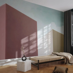 Fototapeta Standard Eco - Minimalistyczne geometryczne bryły na tle letniego nieba - 100x70cm - Geometria słonecznego lata - Nowoczesna dekoracja ścienna do salonu i sypialni ARTTOR