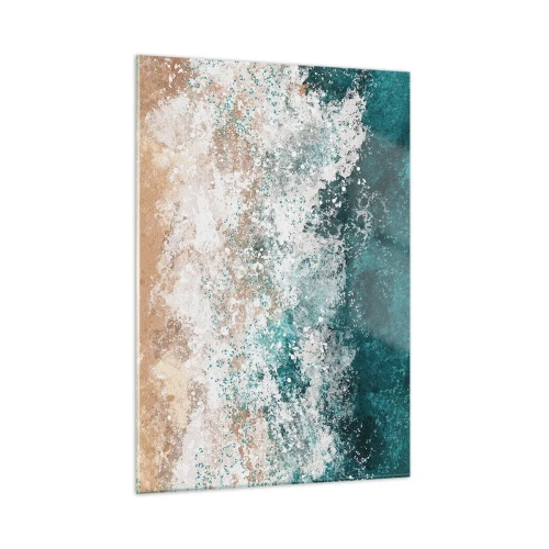 Obraz na szkle - Abstrakcyjna fala morska w odcieniach turkusu, bieli i piaskowego beżu - 50x70cm - Morskie opowieści - Nowoczesna dekoracja ścienna do salonu, kuchni i sypialni ARTTOR