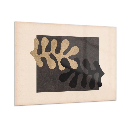 Obraz na szkle - Abstrakcyjne kształty w czerni i beżu na geometrycznym tle - 100x70cm - Brak i dopełnienie - Nowoczesna dekoracja ścienna do salonu, kuchni i sypialni ARTTOR