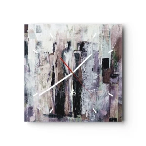 Zegar ścienny - Abstrakcyjna kompozycja z trzema postaciami w pastelowych barwach - 30x30cm - Tajemnicza trójka - Nowoczesna dekoracja ścienna do salonu i sypialni ARTTOR